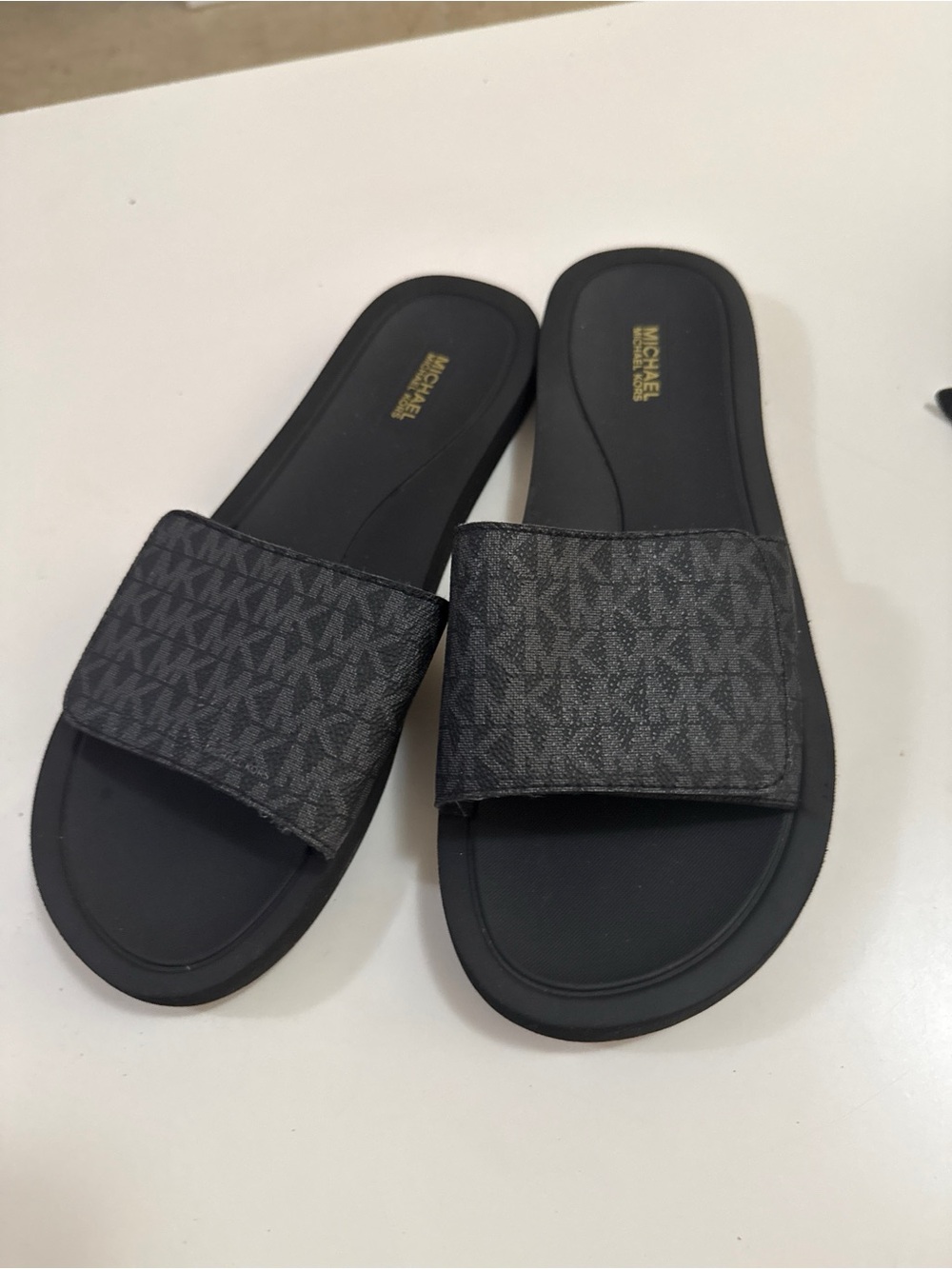 Michael Kors Woman Charcoal MK Logo Slide Sandals